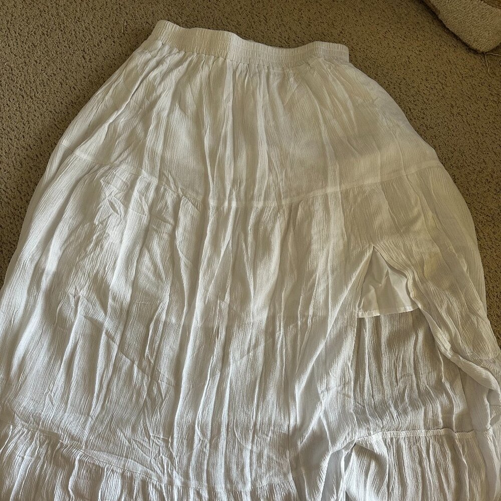 Long White Linen Flow Skirt with Slit Size Medium